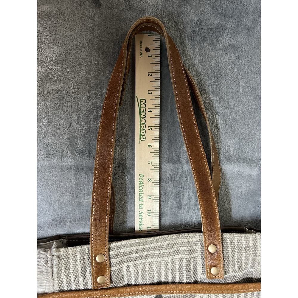 Myra Mixed Media Large Tote Canvas & Leather Cowhide Crossbody Boho Work Bag - Picture 7 of 16